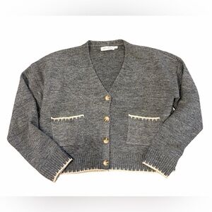 All in Favor Gray Cardigan with Cream Accents
